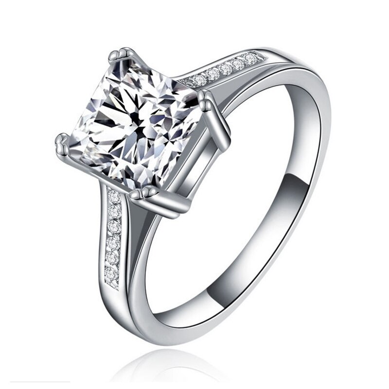 MOONROCY Zilver Kleur CZ Wedding Ring Zirconia Crystal Ringen voor Vrouwen Meisjes Vierkante Sieraden