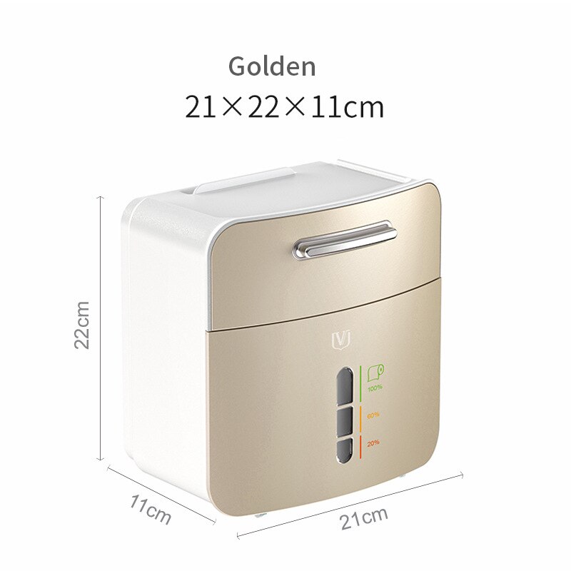 Waterproof Toilet Paper Holder Wall Mounted Roll Paper Tube Storage Box Tissue Box Shelf Bathroom Dustproof Paper Case Box: gold