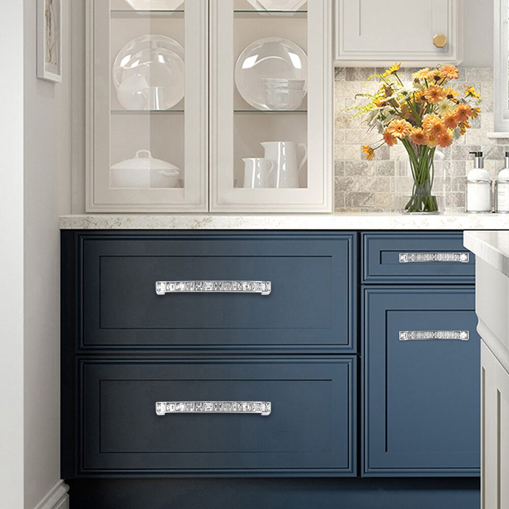 Crystal Glass Knobs Cabinet Handles Silver Crystal Cupboard Pulls Drawer Wardrobe Knob Furniture Pull Handle Kitchen Hardware