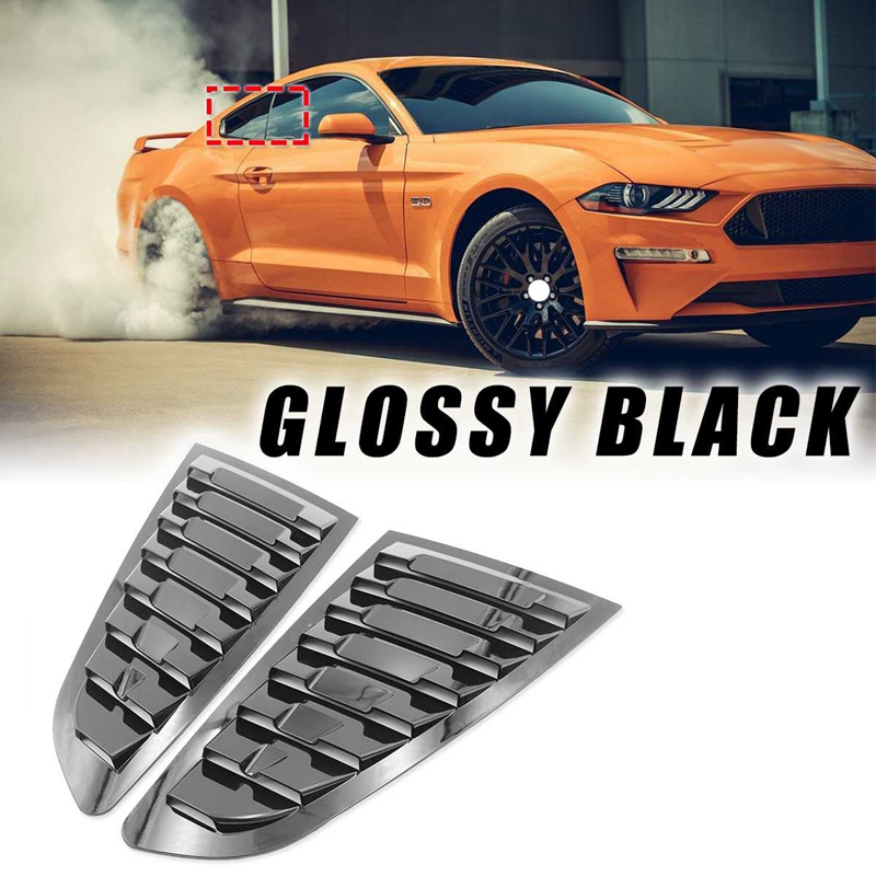 2Pcs Glossy Black Rear Window Side Vent Louvers Cover Shield Decoration Sticker for Ford Mustang