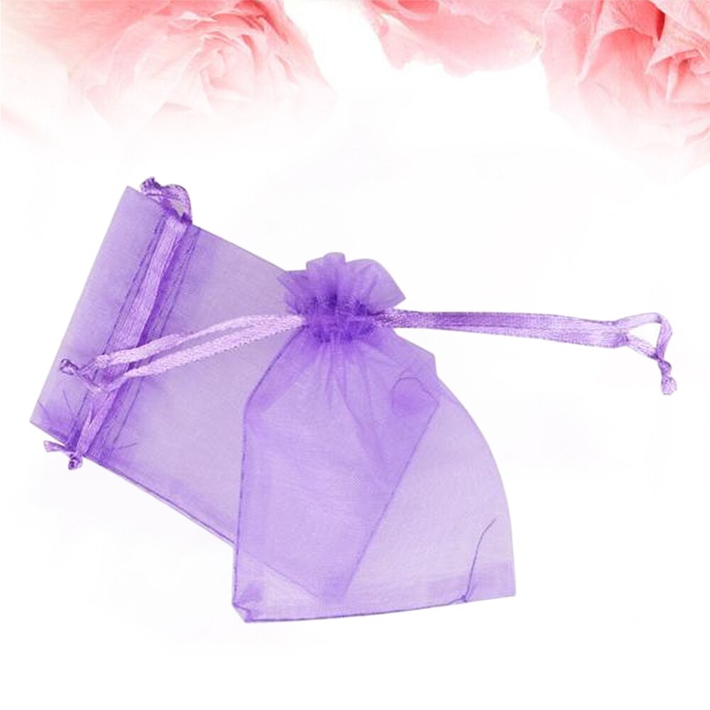 100Pcs Transparante Organza Zakjes Koord Sieraden Gaas Zak Lavendel Pouch Licht Paars