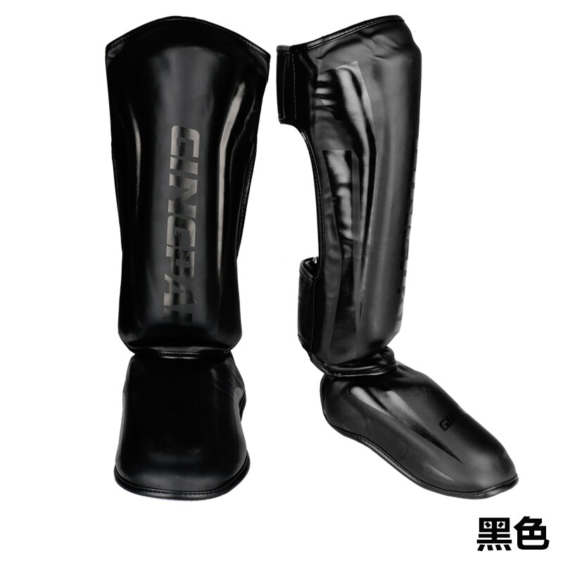 Unge/voksne børn mma boksning skinnebensbeskyttere vrist kickboksning ankelstøtteudstyr karatebeskyttere sanda muay thai leggings deo: Jp sort / L