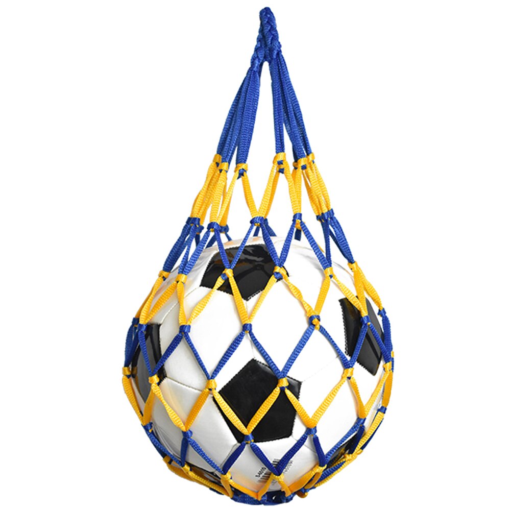 Football Net Bag Nylon Bold Storage Bag Single Ball Carry Portable Equipment Outdoor Sports Soccer Basketball Volleyball Bag: Yellow blue 65cm