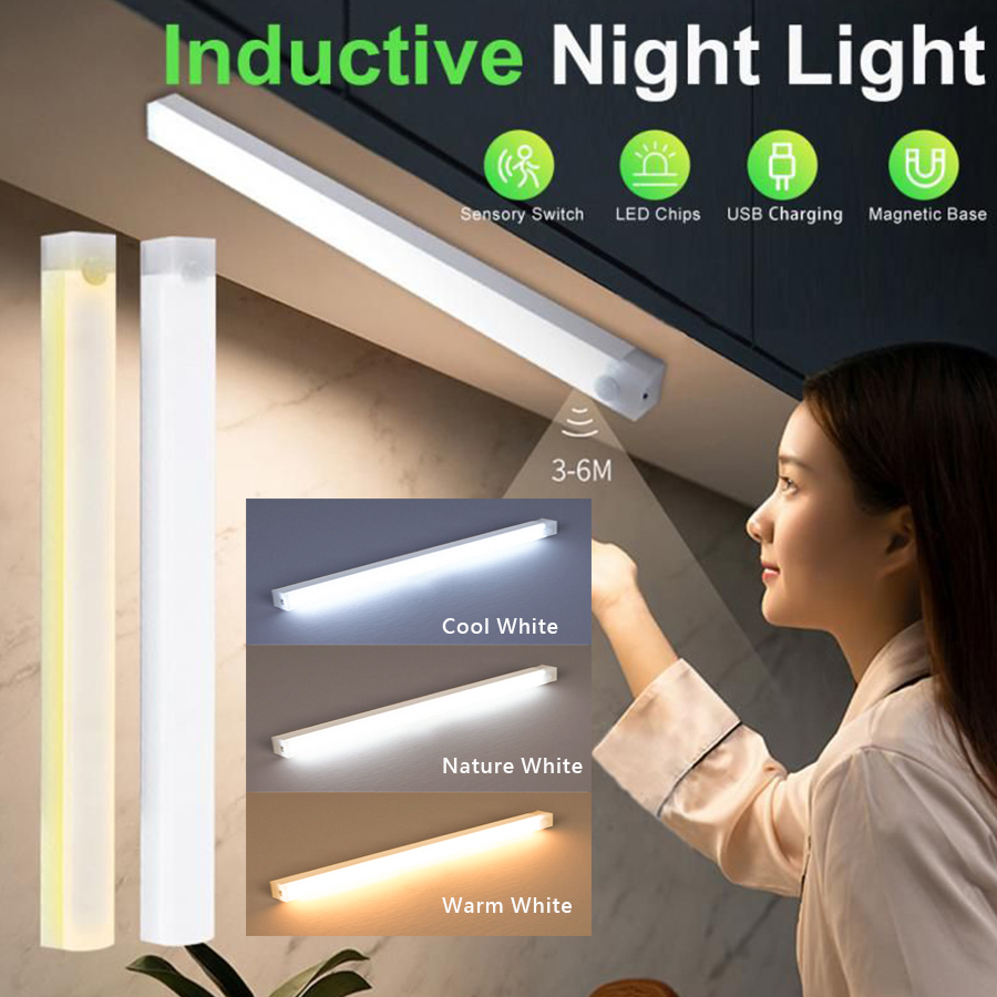 Oplaadbare bewegingssensor LED-balklicht Inductie-nachtlampje Draagbare draadloze magnetische kastlamp voor keukennachtkastje
