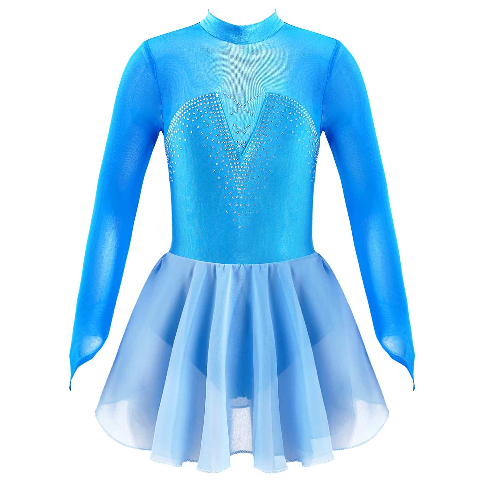 Vestito da ballo per bambini pattinaggio di figura vestito da ballo scintillante strass maglia giuntura ballerina balletto ginnastica allenamento Tulle tutù vestire: 12 / blu