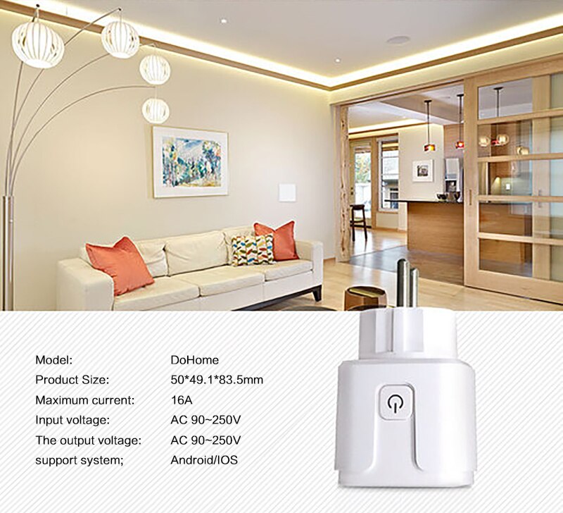 100-250V 16A Electrical Wifi Smart Socket Voice Control Smart Timer EU Plug Work With Siri Alexa Google Assisitant APP Dohome