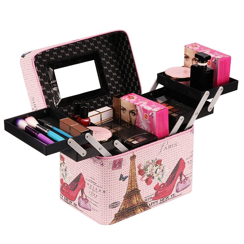 Professionele Make-Up Cosmetische Tas Koffers Multi Verdiepingen Draagbare Vrouwen Make-Up Bag Case Voor Cosmetica: style 3 color F