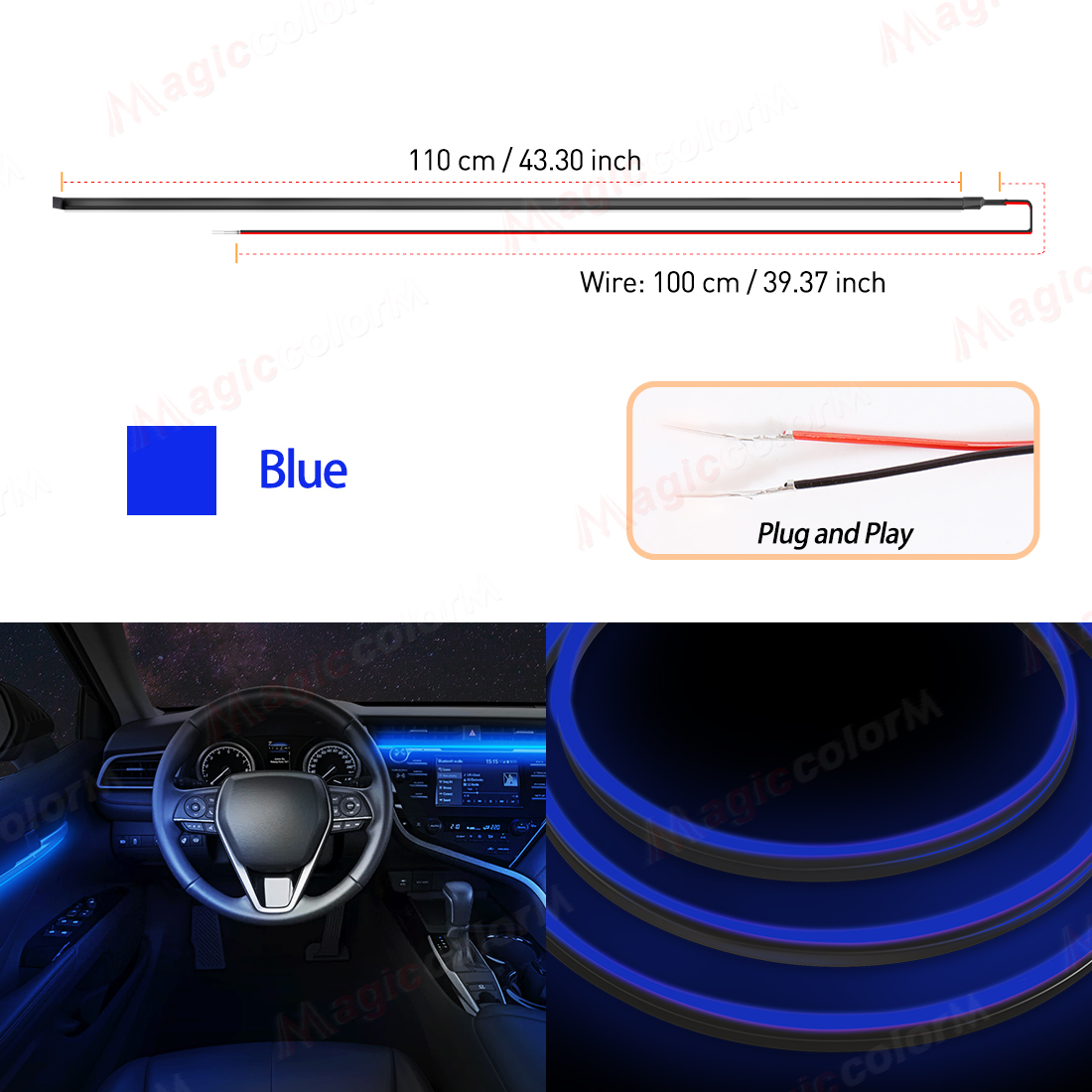 EL Wire Car LED Ambient Light Car Interior Decorative Lamp For Universal DIY Flexible Hidden Cuttable Colour Acrylic Strip 110cm: DEEP BLUE