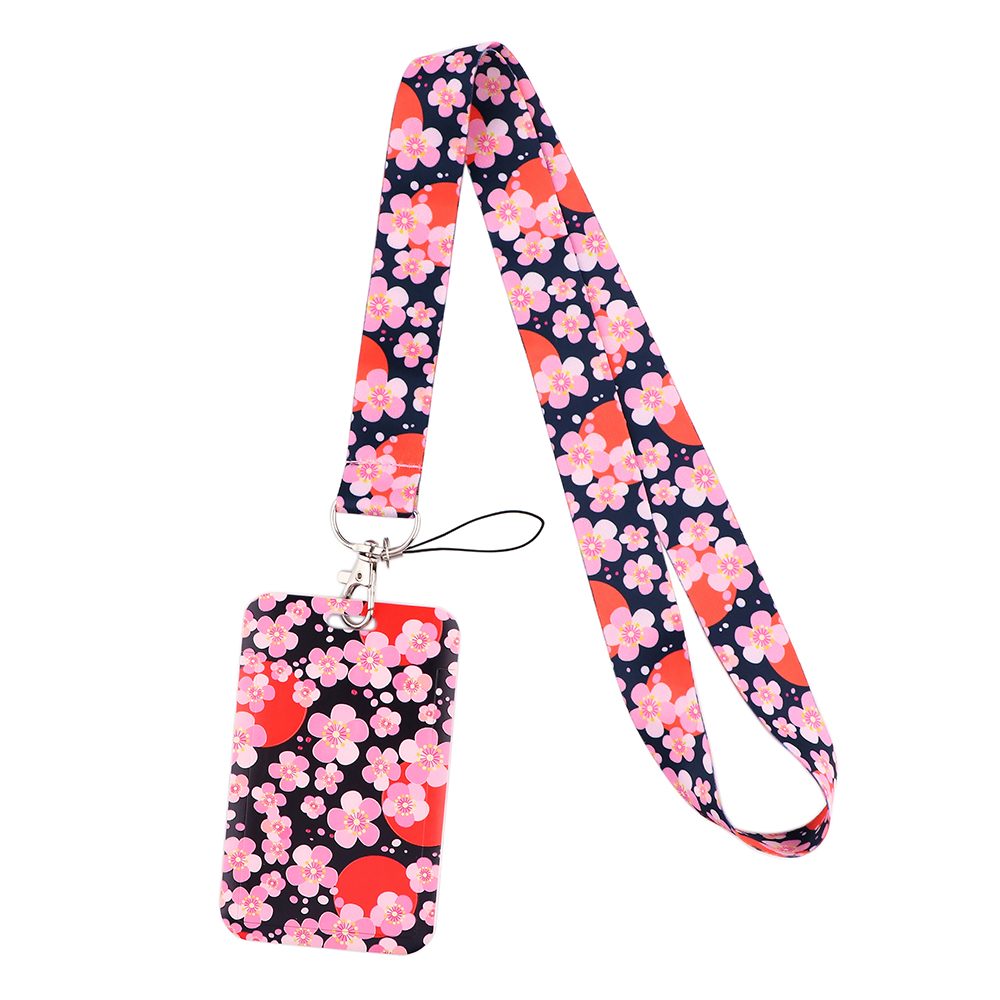 JF988 Beautiful Pink Cherry Blossom Keychain Straps Rope Cell Phone Neck Strap Lanyard for ID Card Key Chain DIY Lanyard: 6