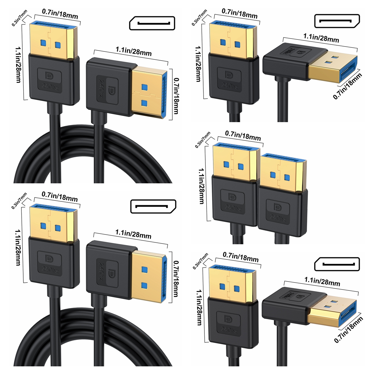 90-Grad rechtwinkliges Displayport 1.4-Kabel DP-Stecker auf Displayport-Stecker Silikonkabel mit 8K/60Hz, 4K/144Hz-Unterstützung 0,3 m 1 m 5 m
