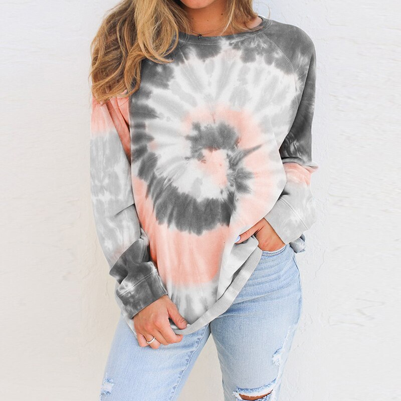 Loose Casual Women Gradient Color Print Tshirt Short Sleeve Autumn Tie-dye Print Short T-Shirts