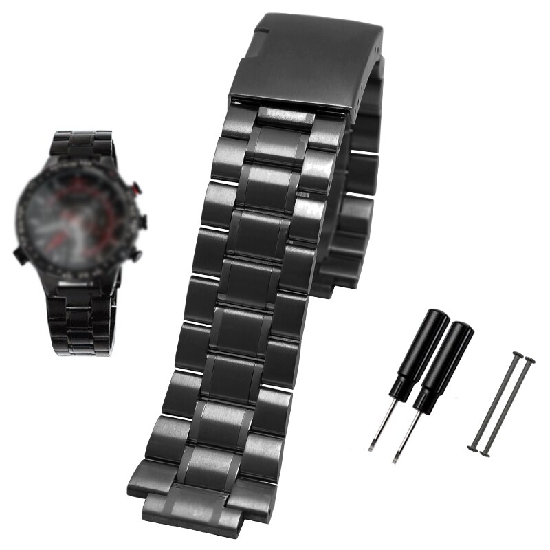 Solid stainless steel watchband for timex T2N720 T2N721 T2N739 watch strap silver black Bracelet 24*16mm watch band metal: black fold buckle
