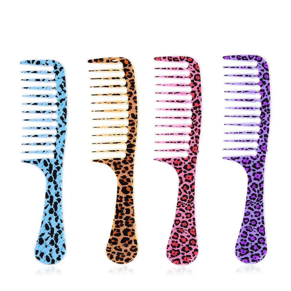 Moda barato pente de cabelo largo do dente estilo leopardo plástico detangler pente para longo pente de cabelo encaracolado para meninas