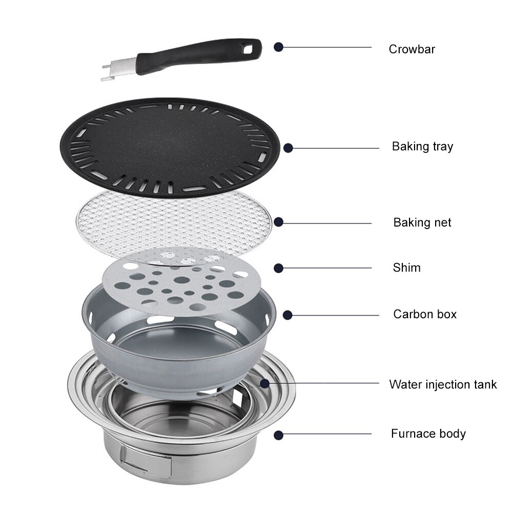 Parrilla de barbacoa de carbón coreana, bandeja antiadherente de acero inoxidable, estufa de carbón portátil para barbacoa de Camping al aire libre