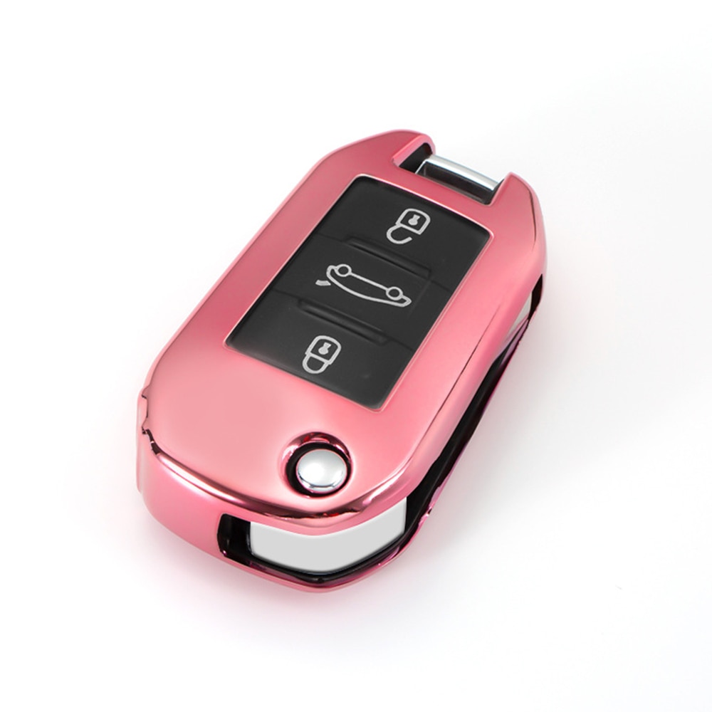 Tpu bilnøgle cover til peugeot 508 301 308 3008 5008 4008 408 308s til citroen  c4 cactus  c5 c4l c3- xr c-elysee nøgle kuffert: Lyserød