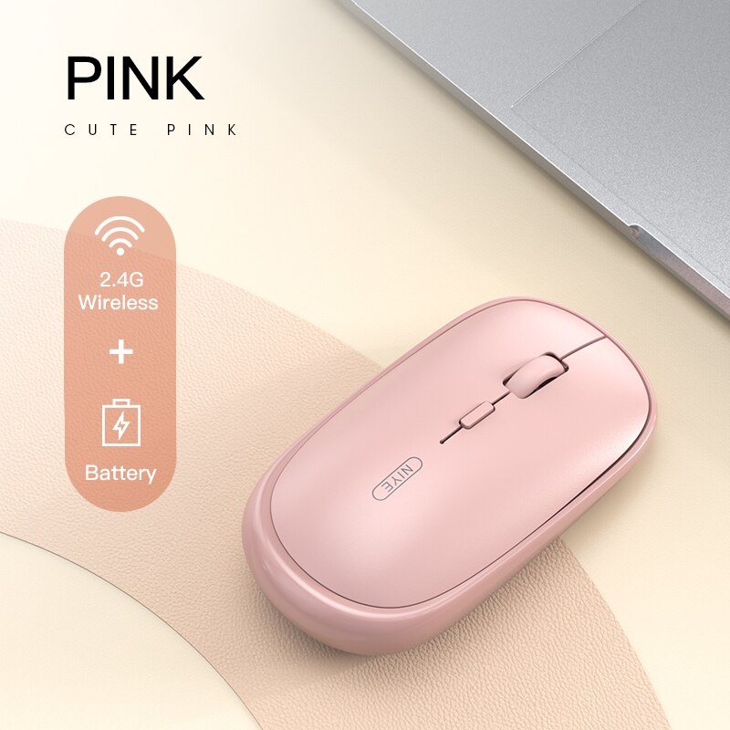 Wireless Mouse Rechargeable Mute silent pink 1600 DPI Mause portable office computer notebook Ergonomic mice for iphone Xiaomi: Pink Battery