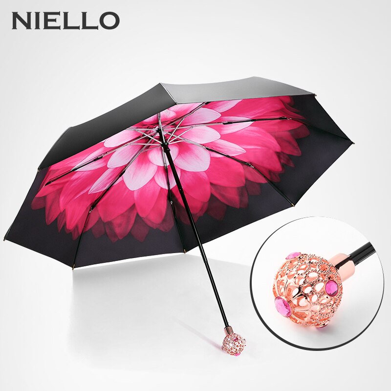 Niello Umbrella Double Layer Small Black Umbrella With Thick Vinyl Sun Protection and Uv Protection Umbrella