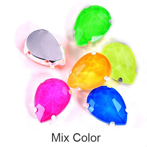20 stuks 13 x 18mm glazen kleurrijke neon naai-strass steentjes met klauw die 's nachts glinsteren met ultraviolet licht voor kledingstukken  b1318: Mengkleur