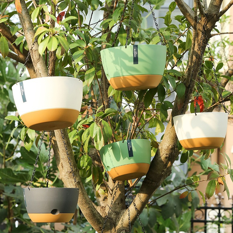 Hanging Basket Type Flowerpot Garden Plastic Pots Outdoors Planter Chain Plants Metal Container Large Hanging Flower Pot