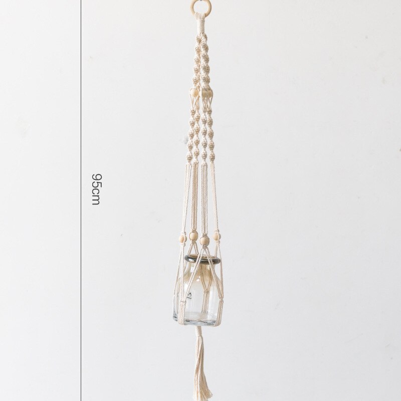 Macrame Plant Hanger Groen Geel Beige Met Bean Groen Geel Zwart: GBH1002