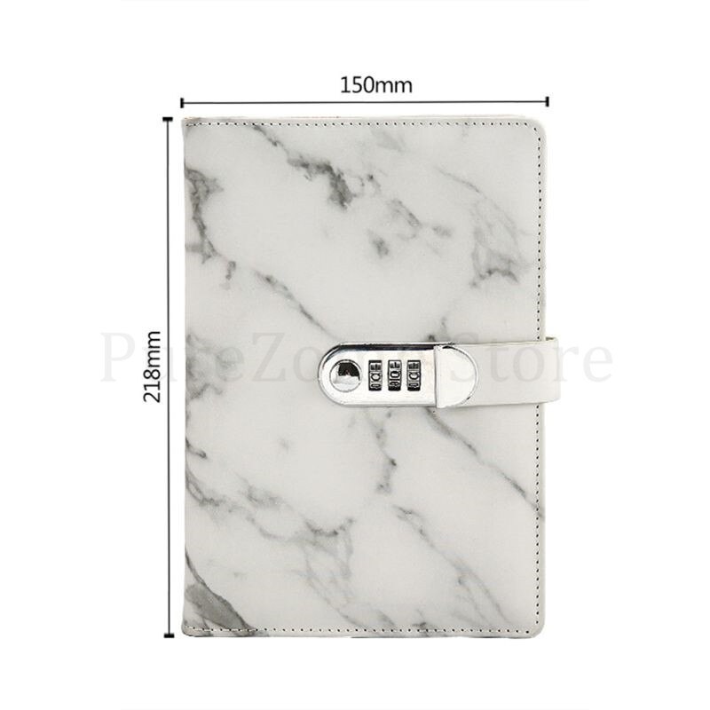 A5 Marble Texture Notebook Password Lock Notebooks Leather Notepad Agenda Weeks: F