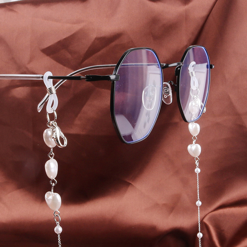 1Pc Metalen Liefde Hart Masker Ketting Vrouwen Delicate Mode Parel Ketting Anti-Slip Glazen Ketting Anti-Verloren masker Touw
