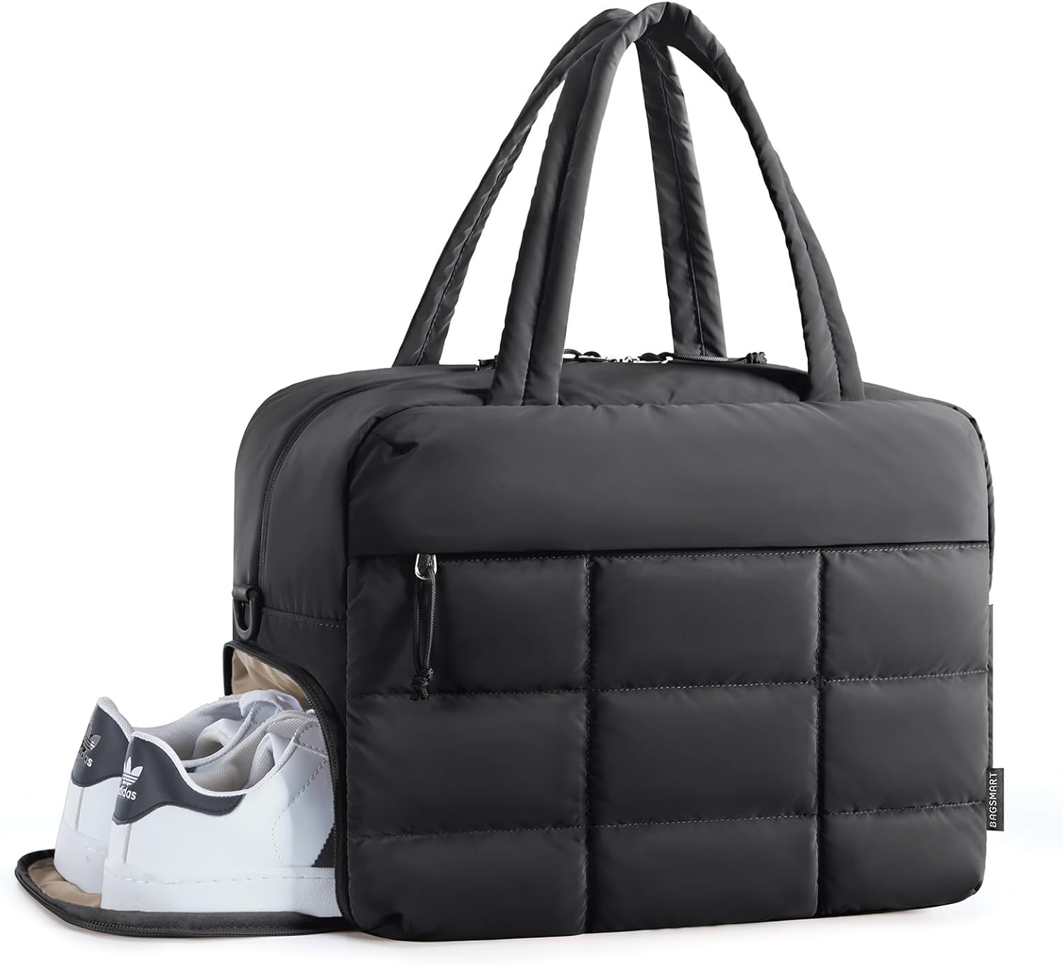 BAGSMART Reise-Seesack, kleine Sporttasche, Puffer-Tragetasche, Weekender-Taschen für Damen, zum Tragen über Nacht, persönlicher Gegenstand, Reisetasche für Reisen: Schwarz