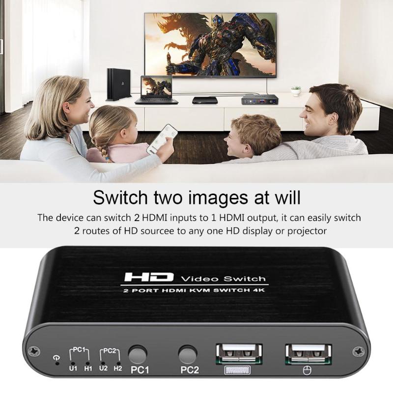 2 Port Hdmi Kvm Switch 4K X 2K Ultra Hd Switcher Voor Dual Monitor Toetsenbord Muis