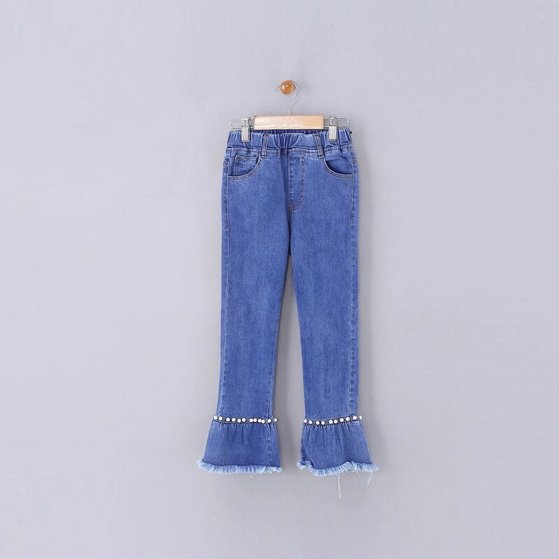 2-12Y frędzle dżinsy dzwony dziewczyny wiosna spodnie na jesień dżinsy dziecięce moda szczupły spodnie dla dzieci CUHK spodnie dziecięce spodnie migotać