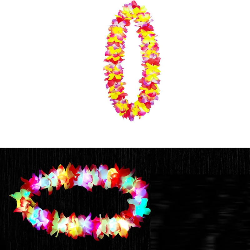 10pcs LED Light Up Flashing Hawaiian Leis Hula Dance Garland Artificial Flowers Neck Loop Necklace Glow Party Supplies Christmas: Fluorescence Yellow