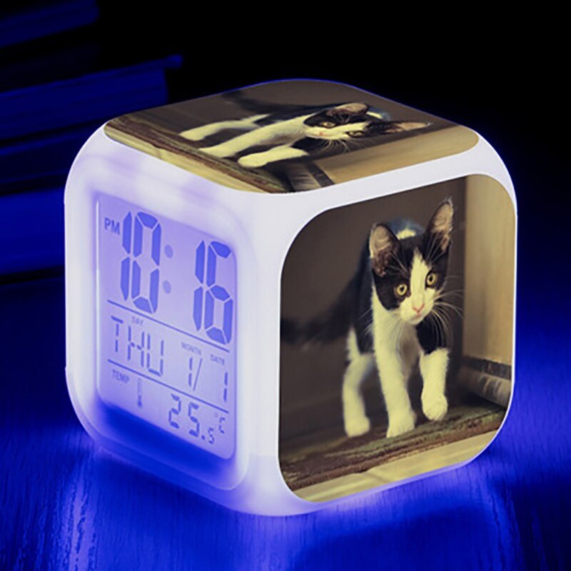Mignon Animal chat plissant autour coloré carré réveil petit réveil (2 piles AG13)·: C