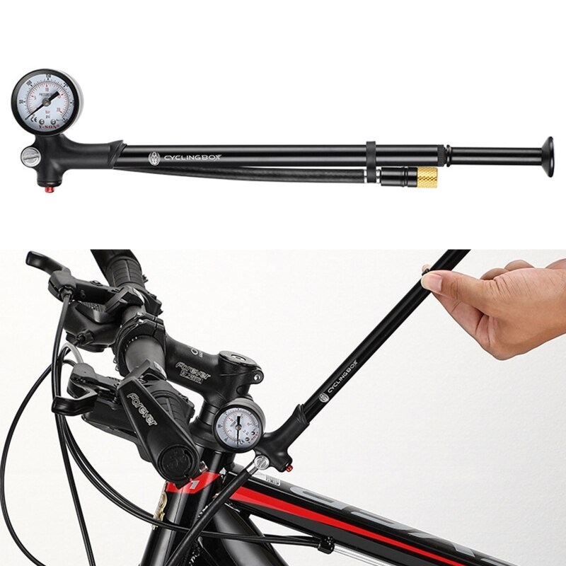 Fiets Handleiding Licht Voorvork Schokdemper Achter Pomp Met Bandenspanningsmeter Mini Draagbare Intrekbare Fiets Pomp