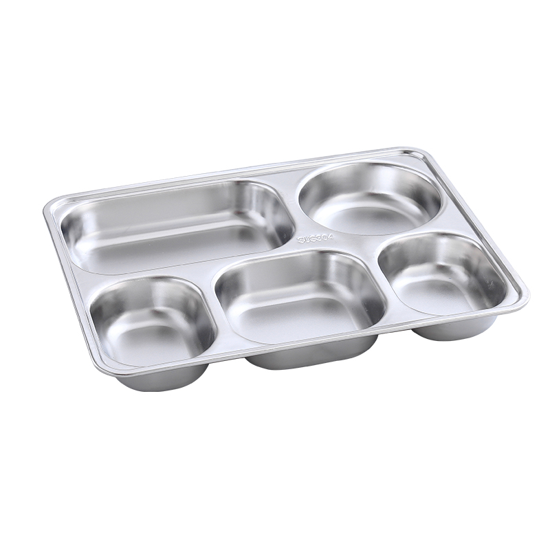 304 Stainless Steel Fast Food Tray Child Baby Anti-fall Tray Student Cafeteria Partition Plate
