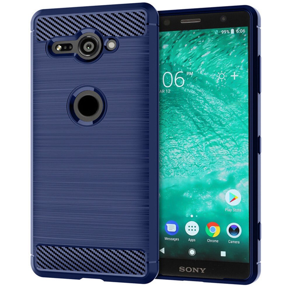 Para sony xperia xz2 estojo compacto luxo pele de fibra carbono capa silicone macio completo para sony xz2compact h8314 h8324 casos telefone: Sony XZ2 / blue