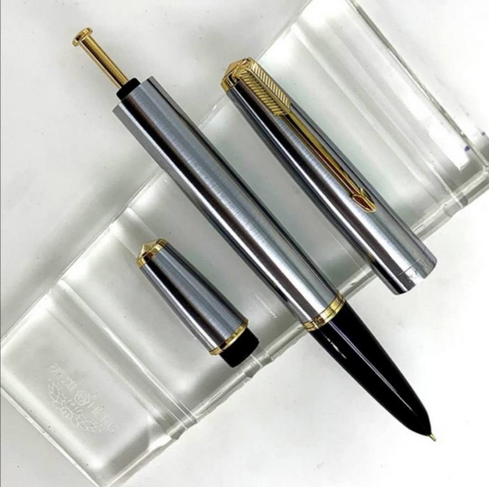 Wing Sung 601 Vacumatic Vulpen Stalen Inkt Pen Zuiger Soort Fijne Nib Gouden/Zilveren Clip Briefpapier Kantoor School levert Pen