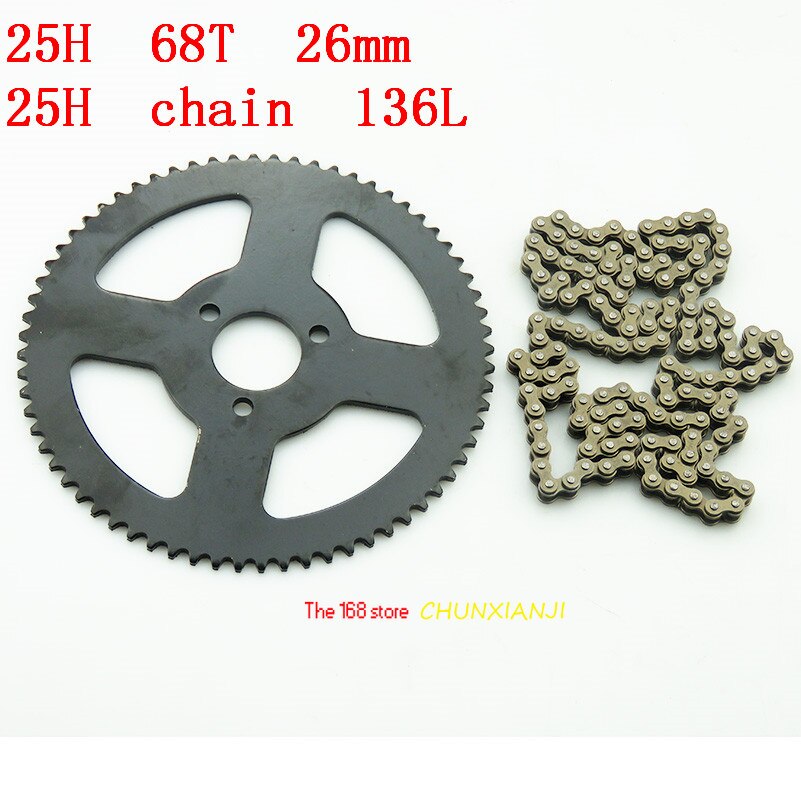 Good 25H 68T tooth 29mm rear Sprocket + 25H Chain 136L Links For 2 Stroke 47cc 49cc Mini moto Pocket Bike ATV Quad