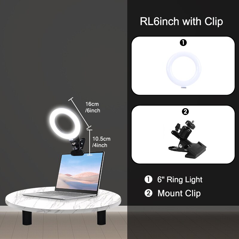 Ring Light per Computer portatile Desktop Zoom Meeting, Kit di illuminazione per videoconferenza con supporto per telefono treppiede Clip per Webcam: clip 1