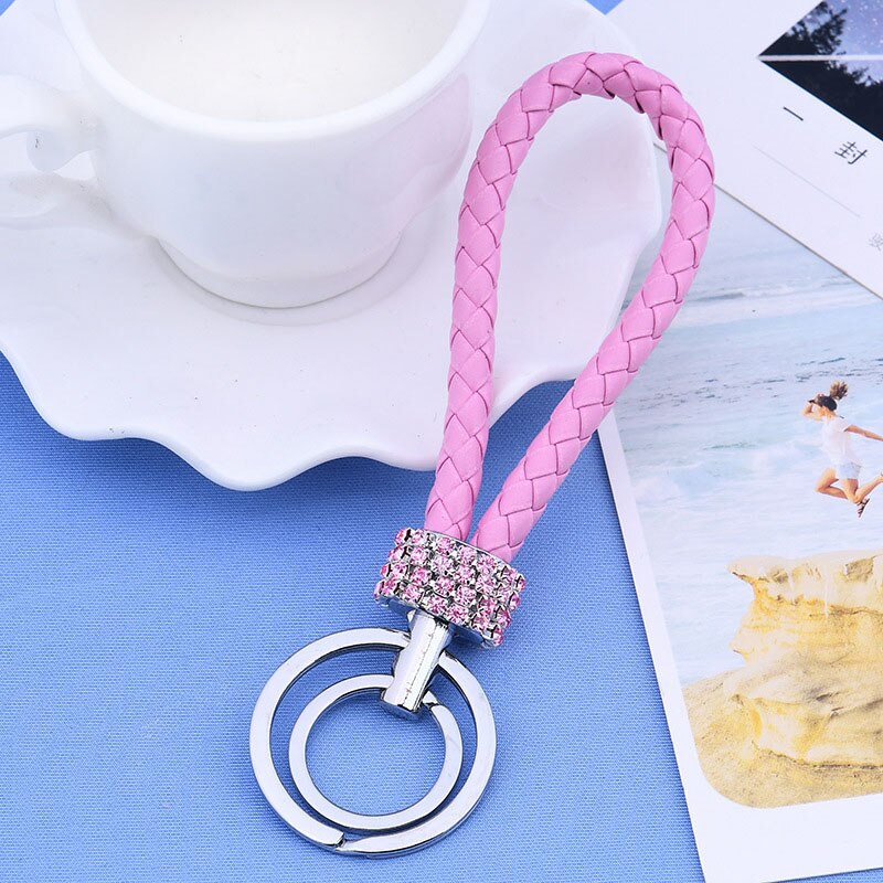Double Loop Rhinestone Crystal Keychain Horseshoe Buckle Metal Car Key Pendant General Multicolor Hanging: Pink 1