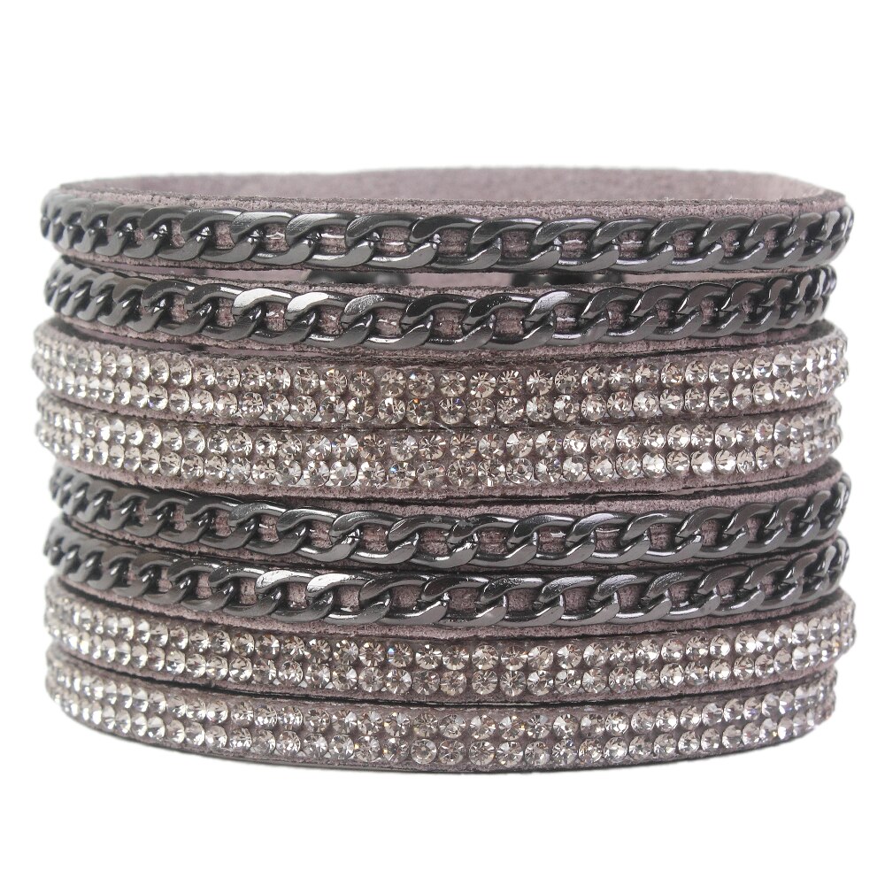 Multilayer Leather Rhinestones Wide Bracelets&Bangles Women Girls Men Chain Charms Wrap Bracelet Wristband Party Jewelry