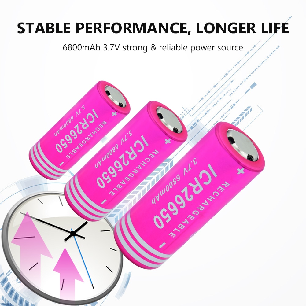 1/2/4 Uds. 3,7 v Volt ICR 26650 6800mAh Li-ion, batería de 26650 celdas recargable para linterna Led, linterna, linterna