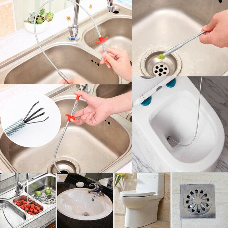 Practical Kitchen Spring Pipe Sink Cleaning Hook Sewer Dredging Device Bathroom