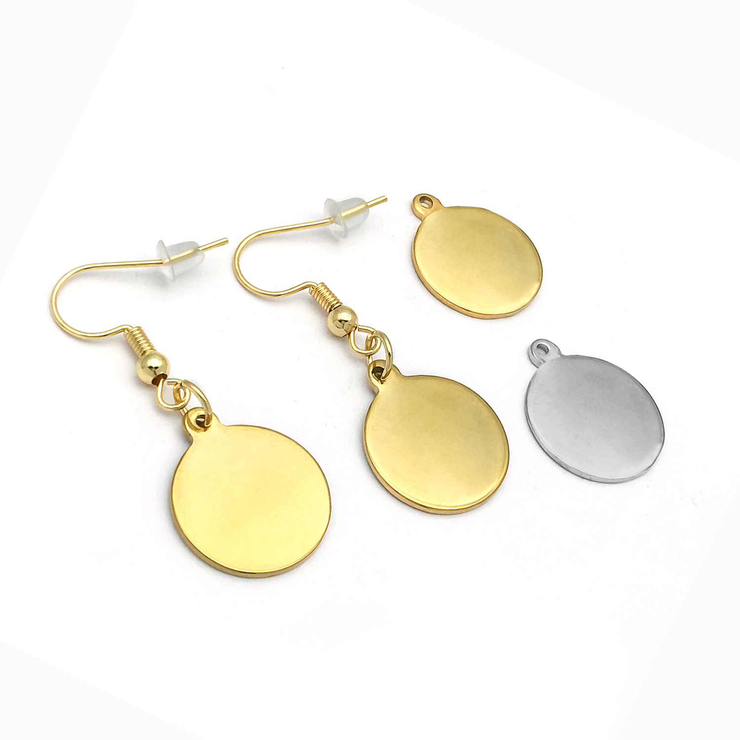 10 st rostfria berlocker runda tomma skivor metallhängen för gör-det-själv armband halsband örhängen smyckestillverkning tillbehör