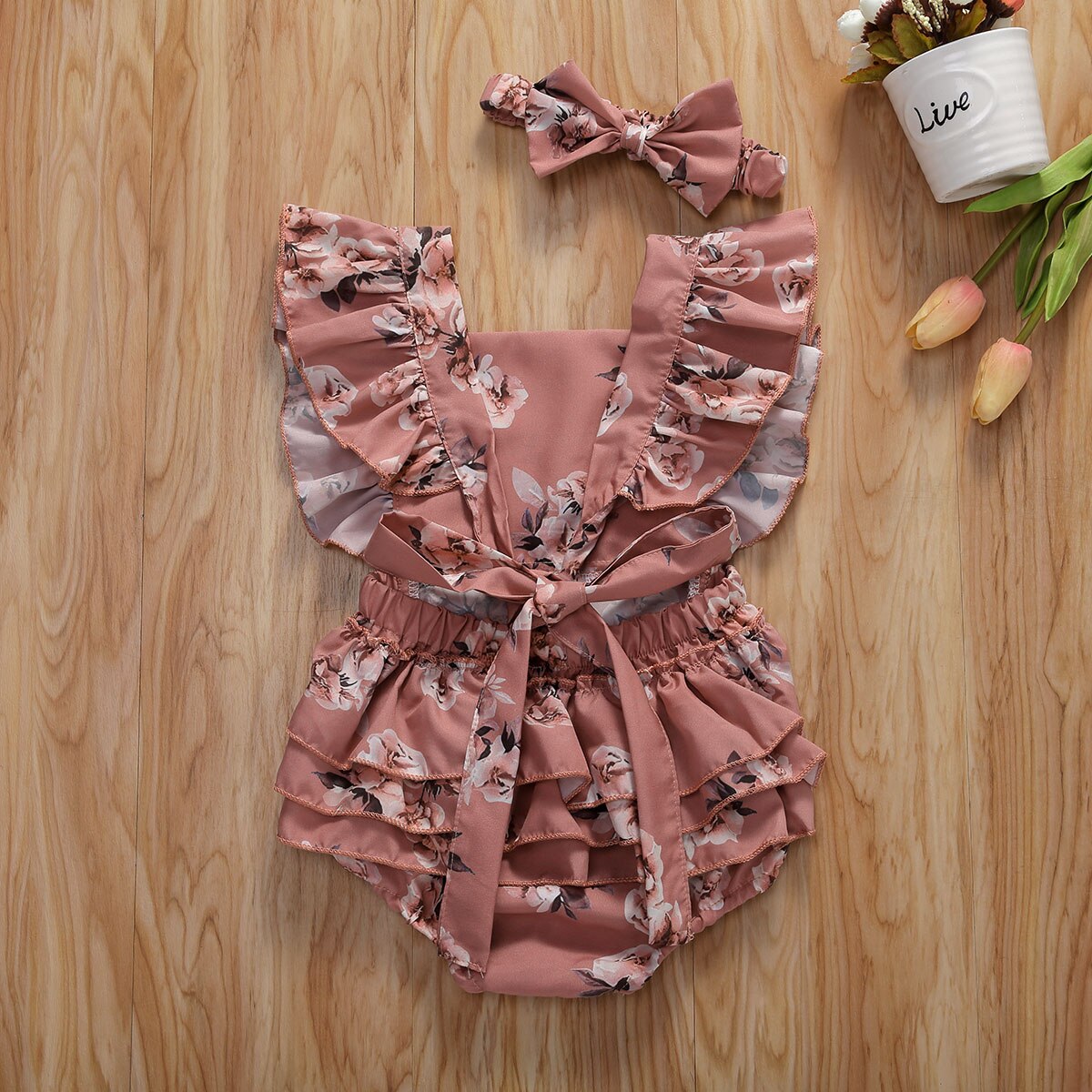Spädbarn bebis flickor blommiga kläder volang romper toppar blommig sommar söt baby flicka outfit kläder