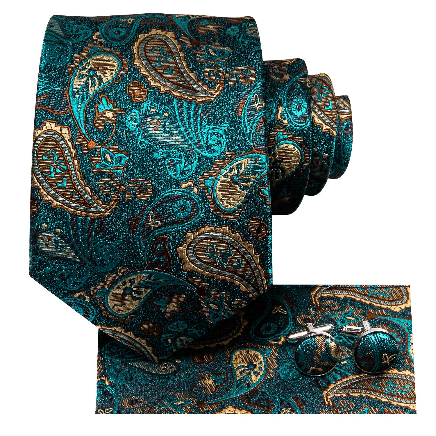 Hi-tie lyxbox klassisk paisley mörkgrön slips mild herrslips handy manschettknappar set slips för män bröllop