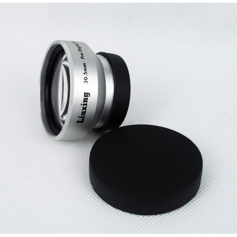 Multi Beschichtete Optische Glas Metall Kamera Objektiv 30,5mm 2.0x TELE Teleobjektiv für Camcorder + Vorne Hinten Kappen + objektiv tasche Silber