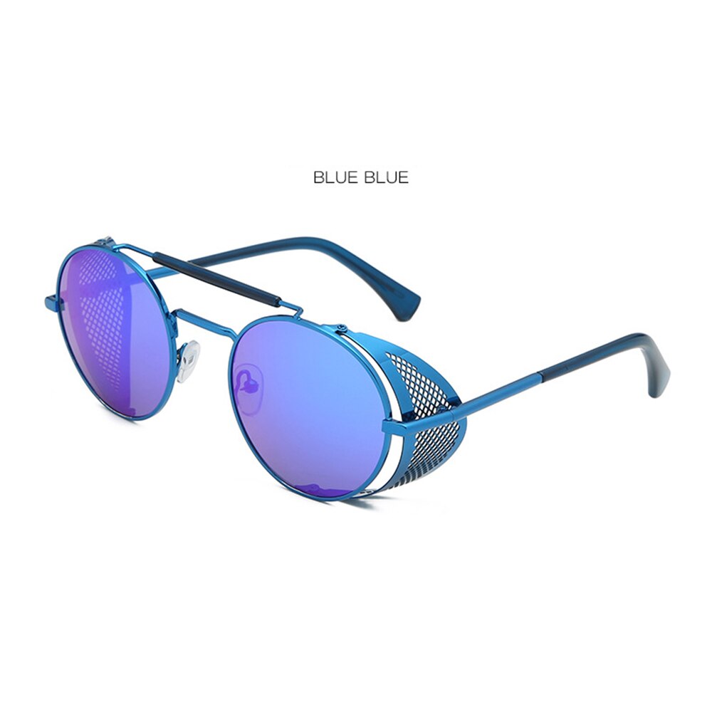 Ronde Steampunk Zonnebril Vrouwen Mannen Metalen Bril Vintage Metalen Frame Zonnebril UV400: Blue Blue