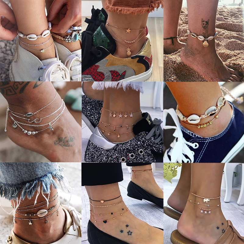 Bohemian Star Shell Ankle Bracelet On Leg Foot Jewelry Simple Shell Anklets for Women Beach Charm Boho Accessories Mujer