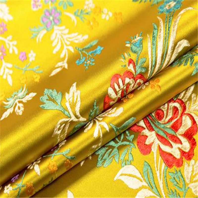 Jacquard Polyester Stoff Brokat Chinesische Blüte Krabbe Apfel Blumen- aufbringen Stoffe Für Herrliche Dame Bekleidung