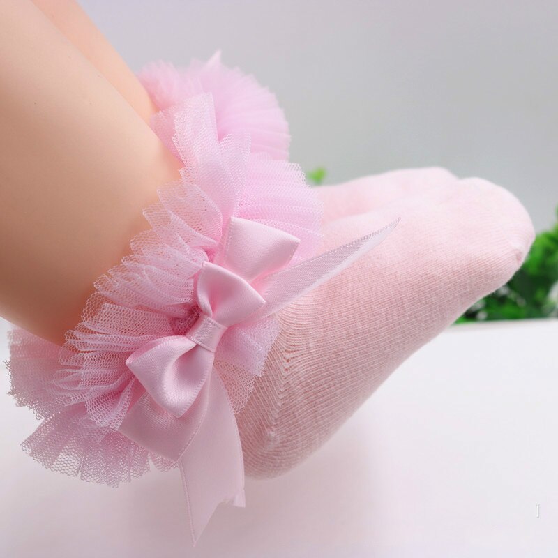 Calcetines de encaje para niños de 2 a 8 años, medias de princesa con Lazo de algodón para bebé, calcetín rojo y rosa para niña
