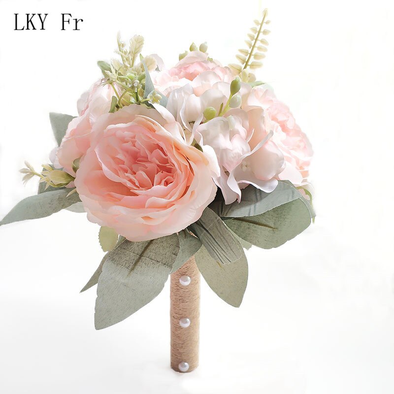 LKY Fr Hochzeit Strauß für Braut Brautjungfern Weiß Braut Blumensträuße Blumen Lila die Seide Pfingstrosen Hochzeit Strauß Hochzeit Liefert: hell Rosa Strauß